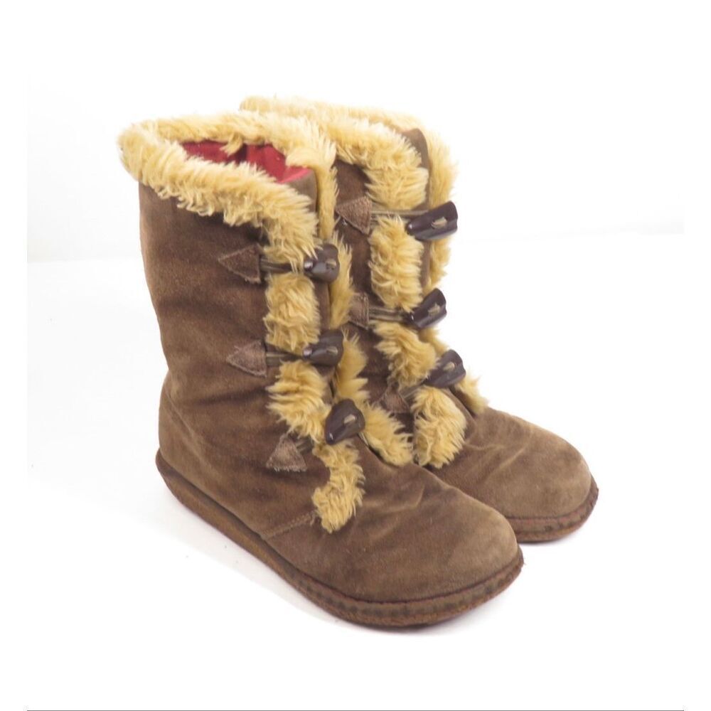 Earth Spirit Summit Faux Suede Fur Lined Toggle Brown Boots Women Size 7